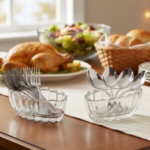 1980s Princess House Crystal Scalloped Edge Diamond #438 Buffet Utensil Holders